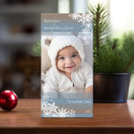 Let It Snow - Vertical Photo with Snowflakes Holiday Card<br><div class="desc">A fun overlay of pastel blue over your photo with snowflakes and whimsical type. Customize this with 1 vertical photo,  your family name,  and the current year. You can use a black and white photo or a colour photo.</div>