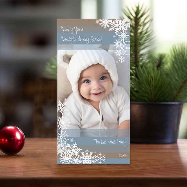 Let It Snow - Vertical Photo with Snowflakes Holiday Card (Add your photo and download this Christmas Card Template to send out to family and friends)