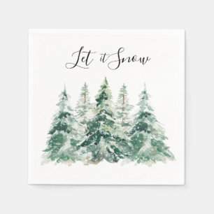 Let It Snow Watercolor Christmas Pine Trees Napkin