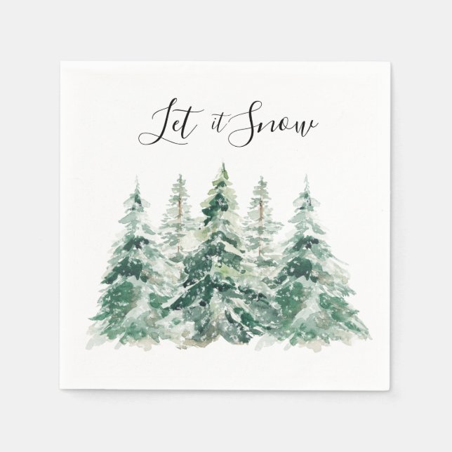 Let It Snow Watercolor Christmas Pine Trees Napkin (Front)