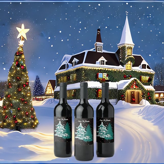 Let it Snow Watercolor Winter Christmas Woodland  Wine Label (Let it Snow Watercolor Winter Christmas Woodland Wine Label)