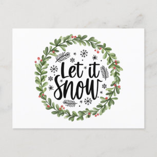 Let it Snow Watercolor Wreath Holiday Postcard