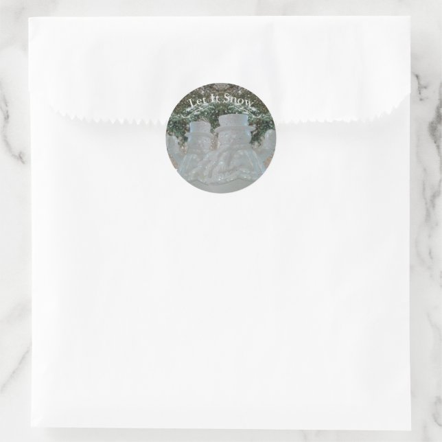 Let It Snow Waving Snowmen Classic Round Sticker (Bag)