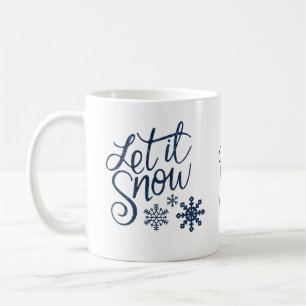 Let It Snow Winter Glitter Blue Script Coffee Mug