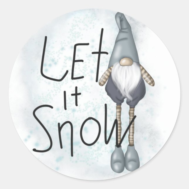 Let it Snow Winter Gnome Classic Round Sticker (Front)