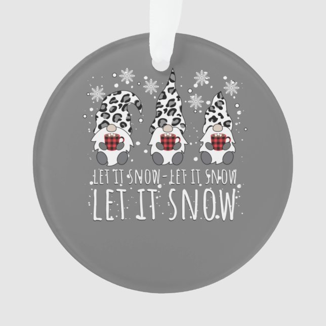 LET IT SNOW Winter Gnome - Leopard Buffalo Plaid Ornament (Front)