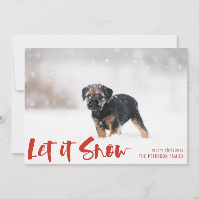 Let It Snow Winter Photo Red Holiday Card (Front)
