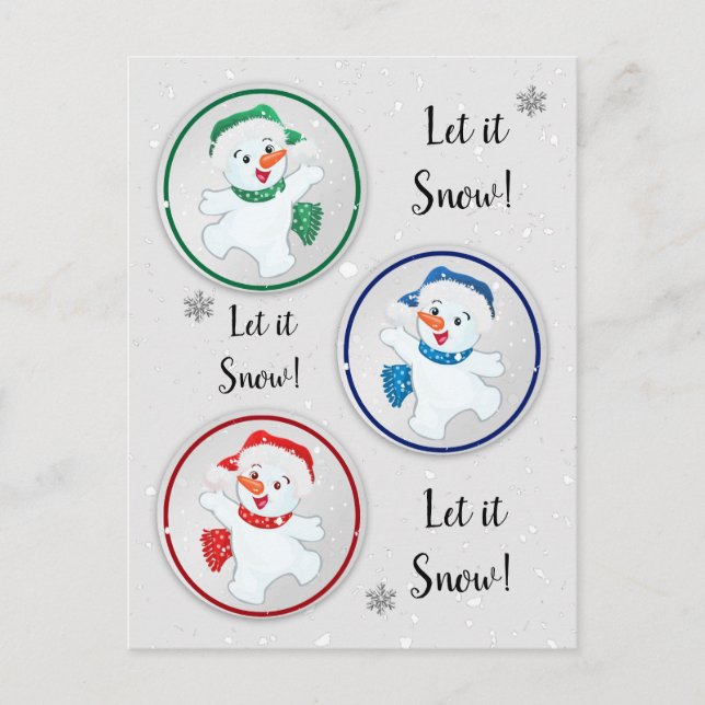 Let it Snow Winter Snowmen Cartoon Postcard (Front)
