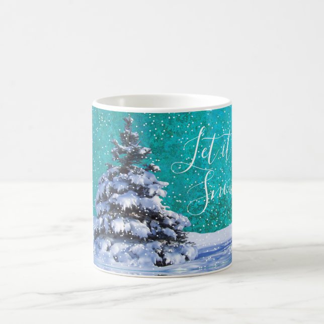 Let it snow winter teal blue white elegant coffee mug (Center)