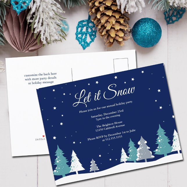 Let it Snow Winter Trees Christmas Party Invitation Postcard (Creator Uploaded)