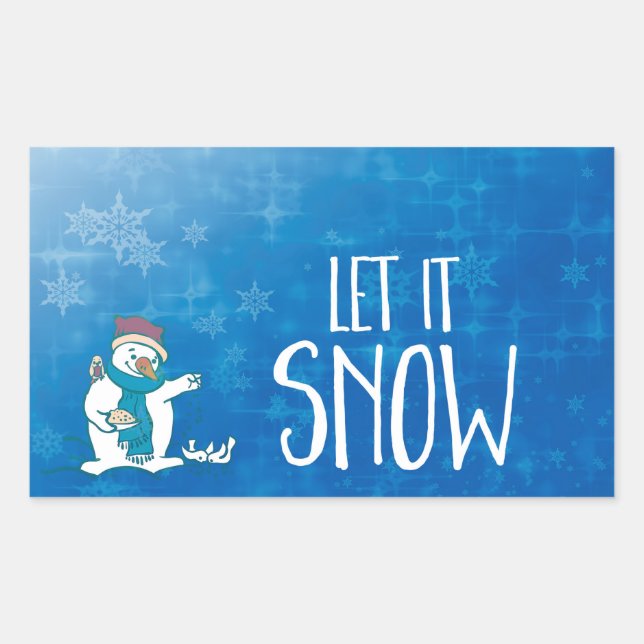 Let It Snow with Snowman Feeding Birds Sticker (Front)
