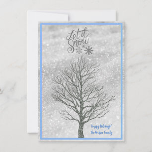 Let It Snowflakes Silver Tree Family Holiday Card