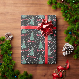 Let its snow Christmas Tree Vintage Black Wrapping Paper