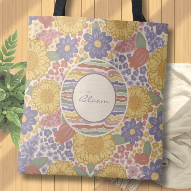 Let Joy Bloom – Personalized Floral Tote Bag  (Let Joy Bloom Personalized Floral Tote Bag | Custom Initial & Name Gift)