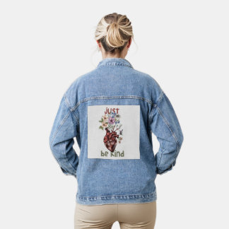 Let Kindness Bloom from Heart Denim Jacket