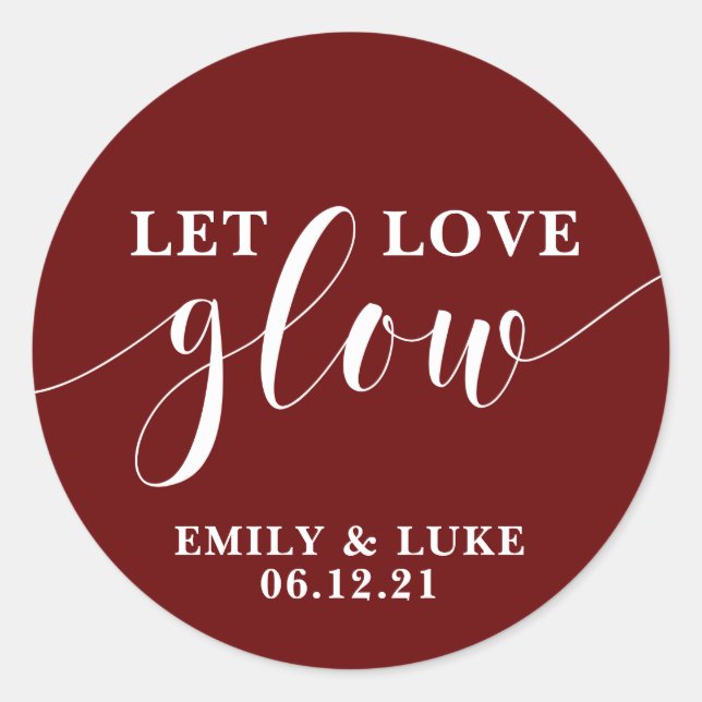 let love glow Wedding Favour stickers, Candle Clas Classic Round Sticker (Front)