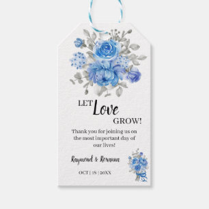 Let Love Grow Blue Flower  Wedding Favour Gift Tag