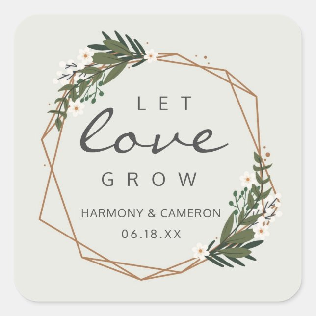 Let Love Grow Boho Geometric Gold Wedding Square Sticker (Front)