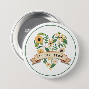 Let Love Grow   Botanical Heart 3" Button