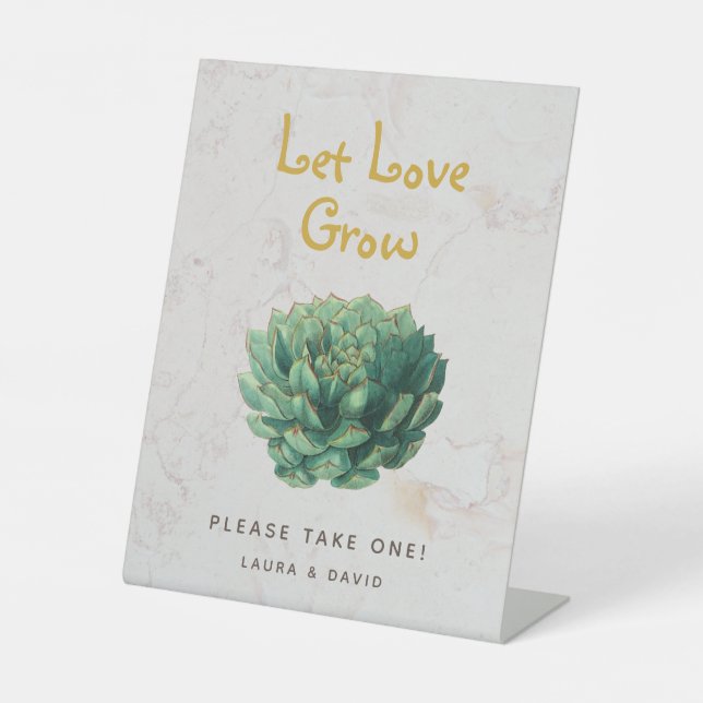 Let Love Grow Botanical Succulents Wedding Favours Pedestal Sign (Front)