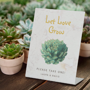 Let Love Grow Botanical Succulents Wedding Favours Pedestal Sign
