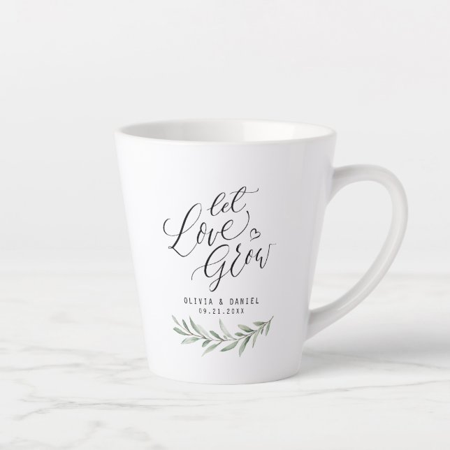 "Let love grow" calligraphy rustic greenery favour Latte Mug (Right)