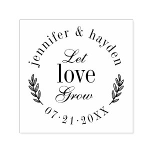 Let Love Grow   Elegant Typography Wedding Date Self-inking Stamp
