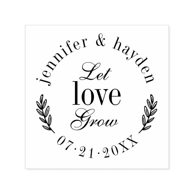 Let Love Grow | Elegant Typography Wedding Date Self-inking Stamp (Design)