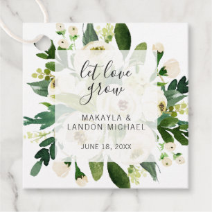 Let Love Grow Elegant White Floral Wedding Favour Tags