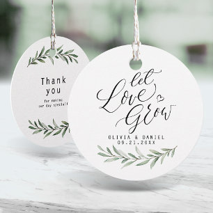 "Let love grow" modern calligraphy rustic greenery Favour Tags