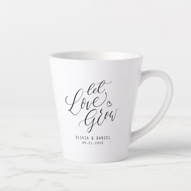 "Let love grow" modern calligraphy wedding favour Latte Mug (Right)