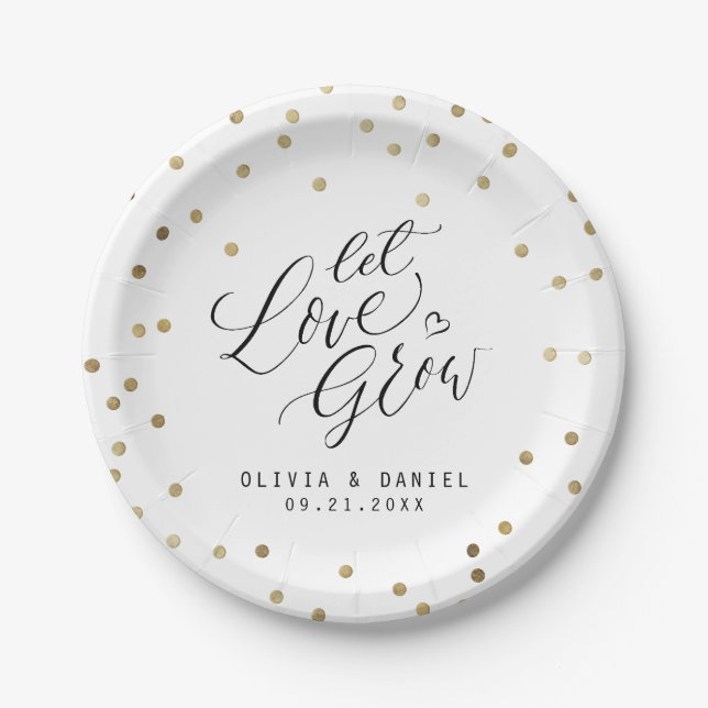 "Let love grow" modern calligraphy wedding Paper Plate (Front)