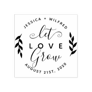 Let Love Grow Modern Round Wreath & Rustic Script Rubber Stamp