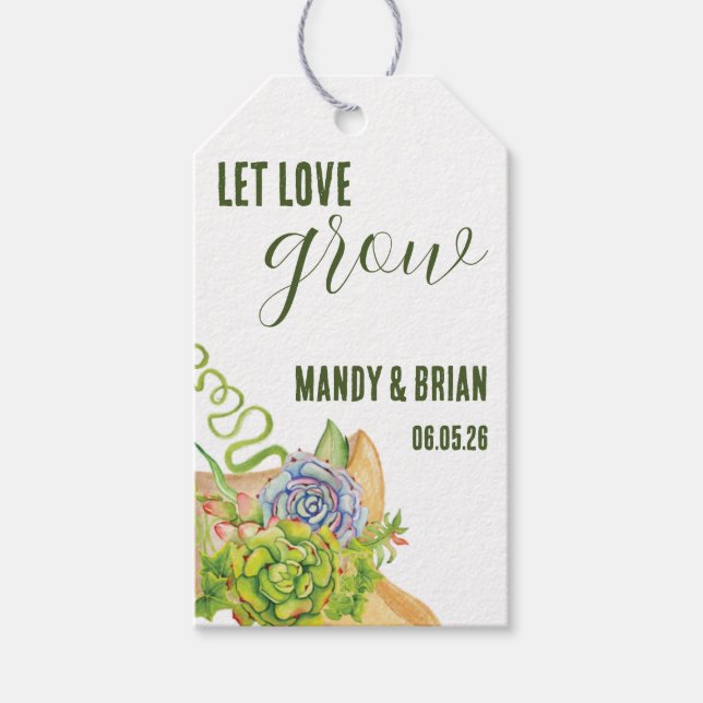 Let Love Grow, Personalized Succulent Favour Gift Tags (Front)