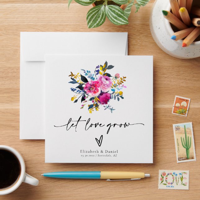 Let Love Grow Rose Gold Boho Wedding Seed Packet Envelope (Desk)