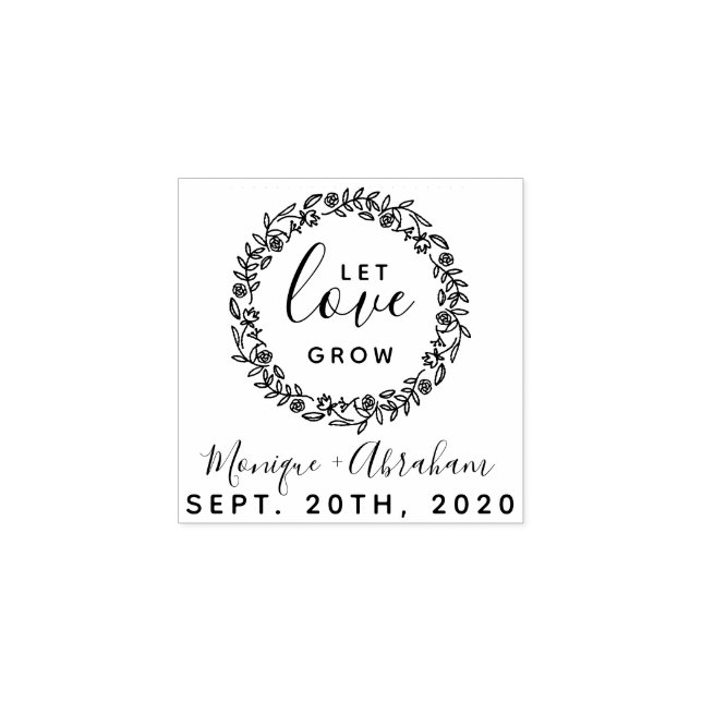 Let Love Grow | Rustic Botanical Wreath Wedding Rubber Stamp (Imprint)