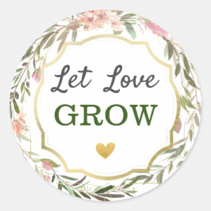 Let Love Grow Rustic Floral Wedding Bridal Shower Classic Round Sticker