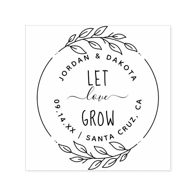 Let Love Grow Rustic Hand-Drawn Script & Branches Self-inking Stamp (Design)