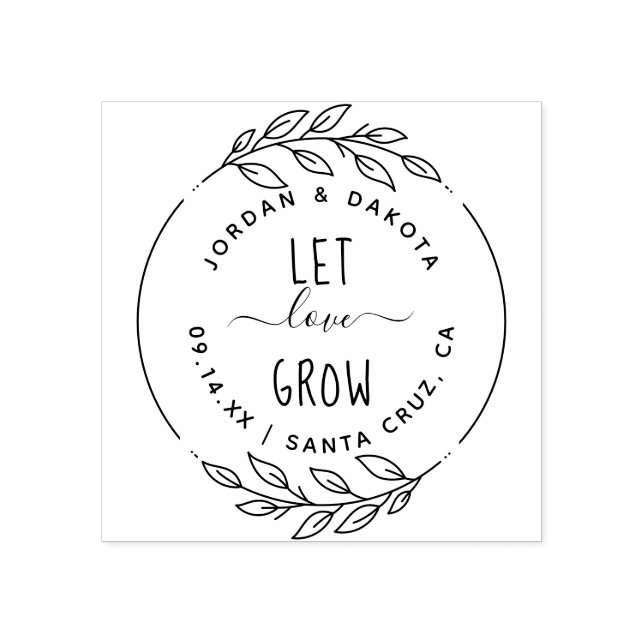 Let Love Grow | Rustic Hand-Drawn Sprigs & Script Rubber Stamp (Imprint)