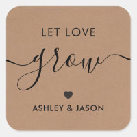 Let Love Grow Sticker, Plant Gift Tag, Wedding,