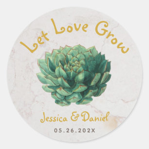 Let Love Grow Succulent Botanical Wedding Favours Classic Round Sticker