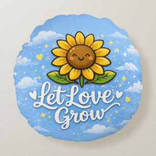 Let Love Grow - Sunflower Round Pillow