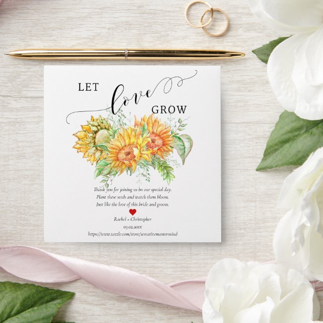 Let Love Grow Sunflower Wedding Favour Seed Packet Envelope (Wedding)