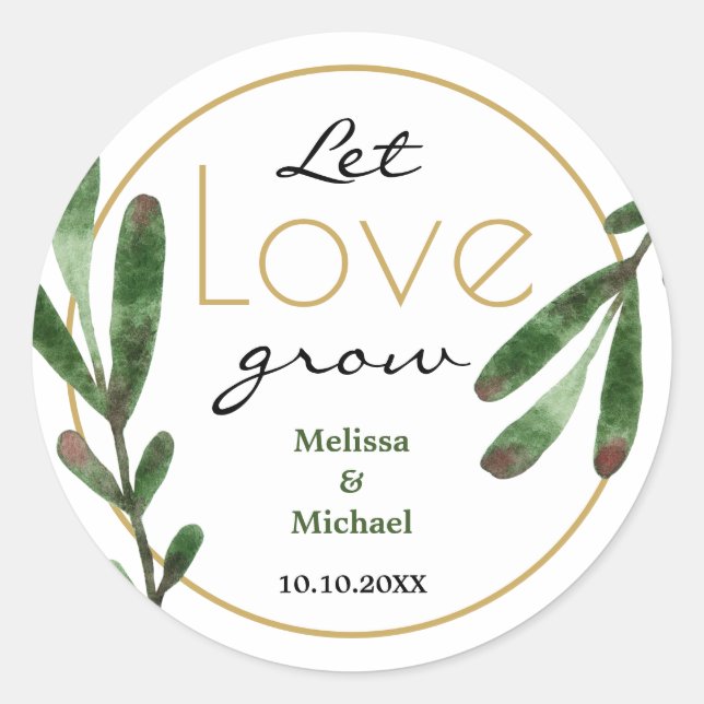 Let Love Grow Tropical Wedding Classic Round Sticker (Front)