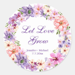 let love grow watercolor spring wreath wedding  classic round sticker