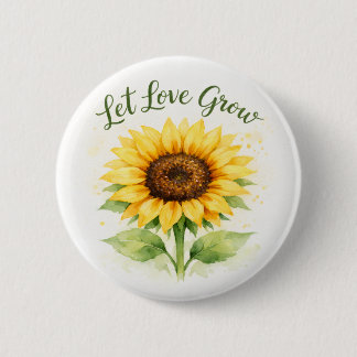 Let Love Grow – Watercolor Sunflower 2 Inch Round Button
