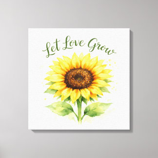 Let Love Grow – Watercolor Sunflower Canvas Print