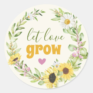 Let Love Grow Wildflower Sunflower Bridal Shower Classic Round Sticker