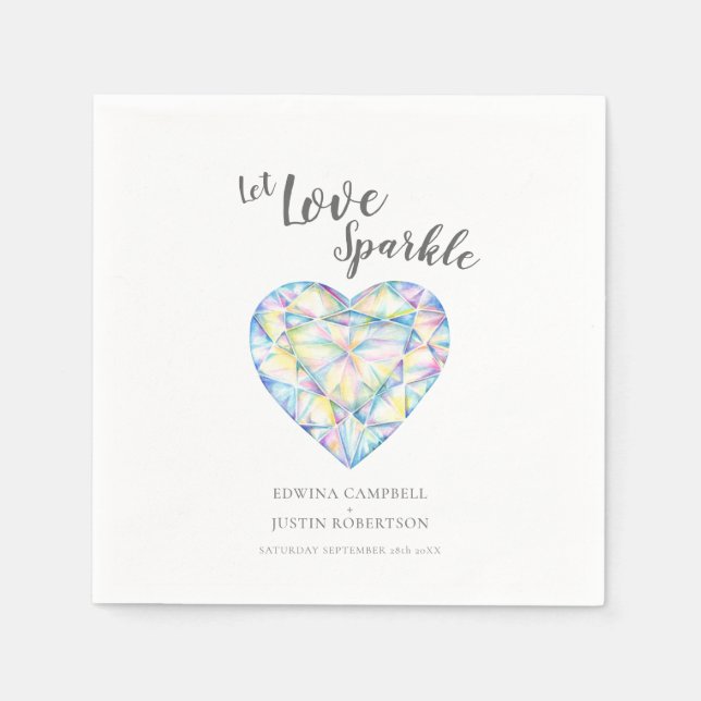 Let love sparkle diamond heart watercolor wedding napkin (Front)