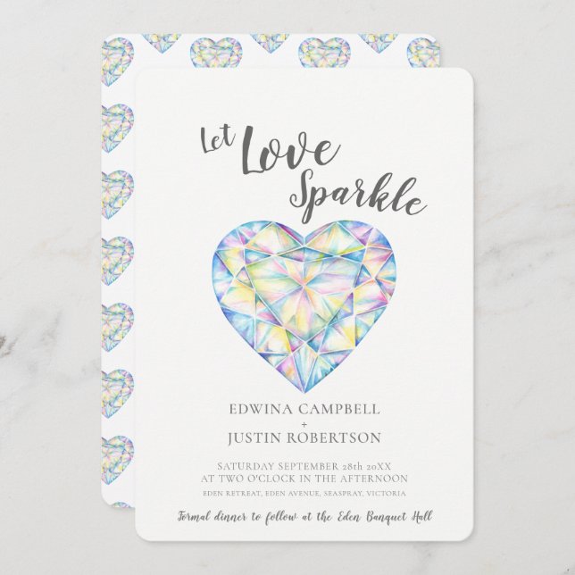 Let love sparkle diamond watercolor invitation (Front/Back)